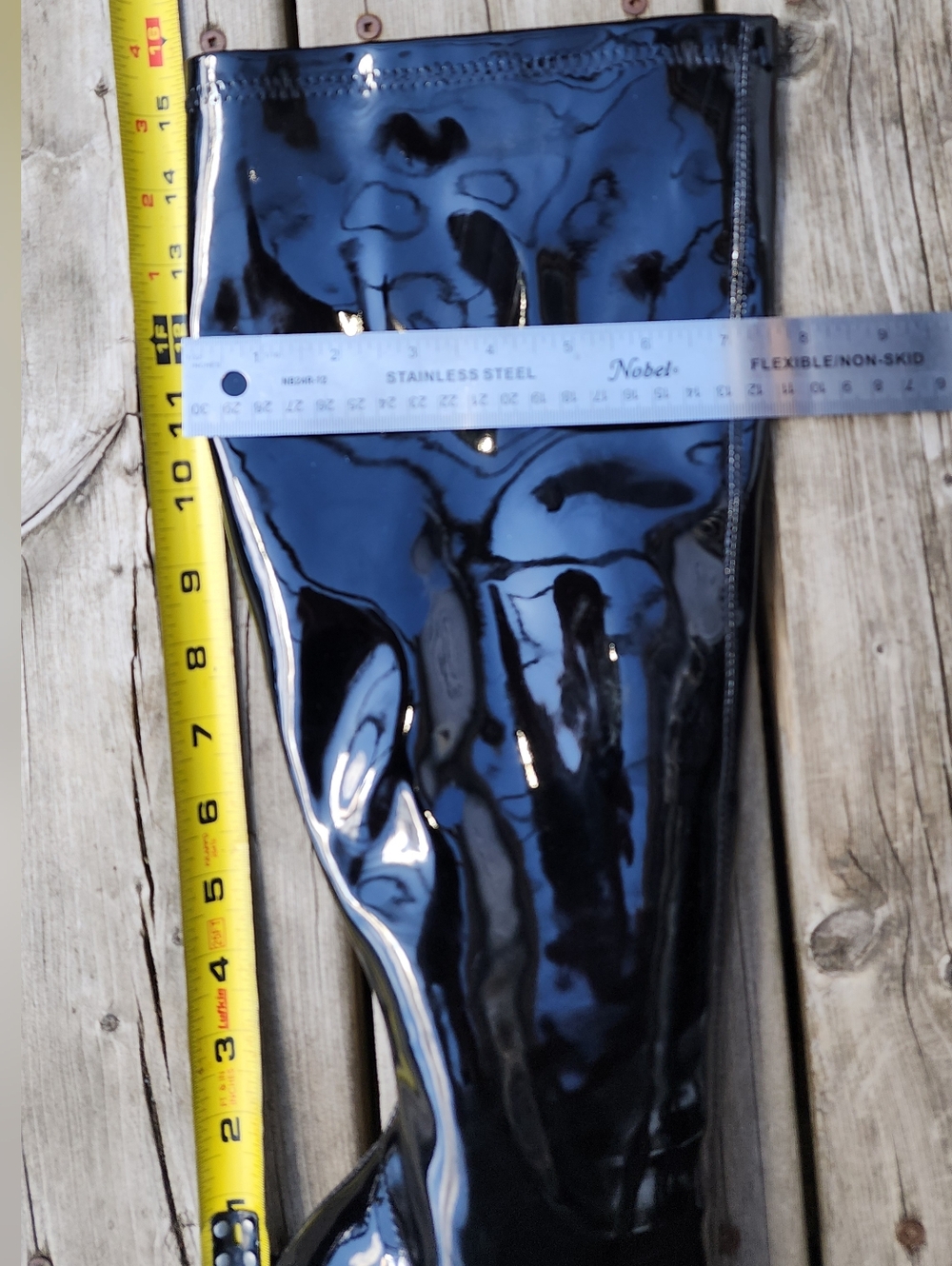 Black Patent Knee-High Stiletto Boots - Picture 5 of 7
